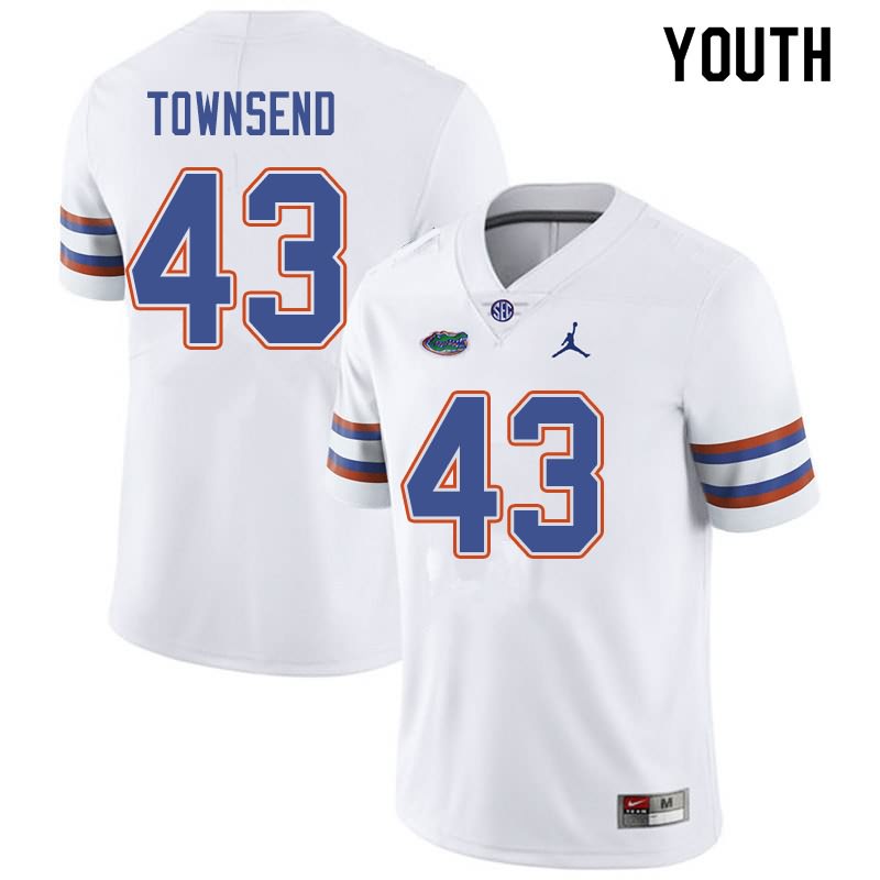 NCAA Florida Gators Tommy Townsend Youth #43 Jordan Brand White Stitched Authentic College Football Jersey JJN8064UD